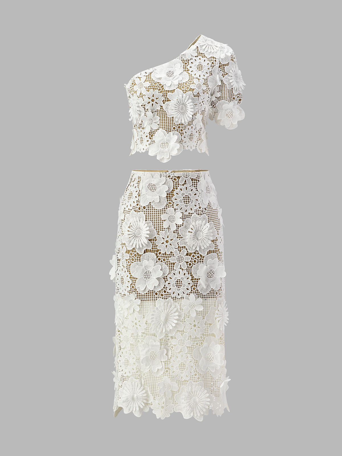 Embroidered Lace Crop Top and Midi Skirt Set for Weddings