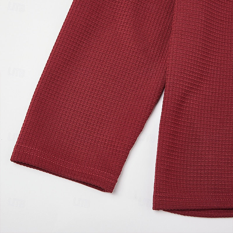 Textured Quarter Zip Pullover with Elbow Patches and Chest Pocket, Ribbed Cuffs