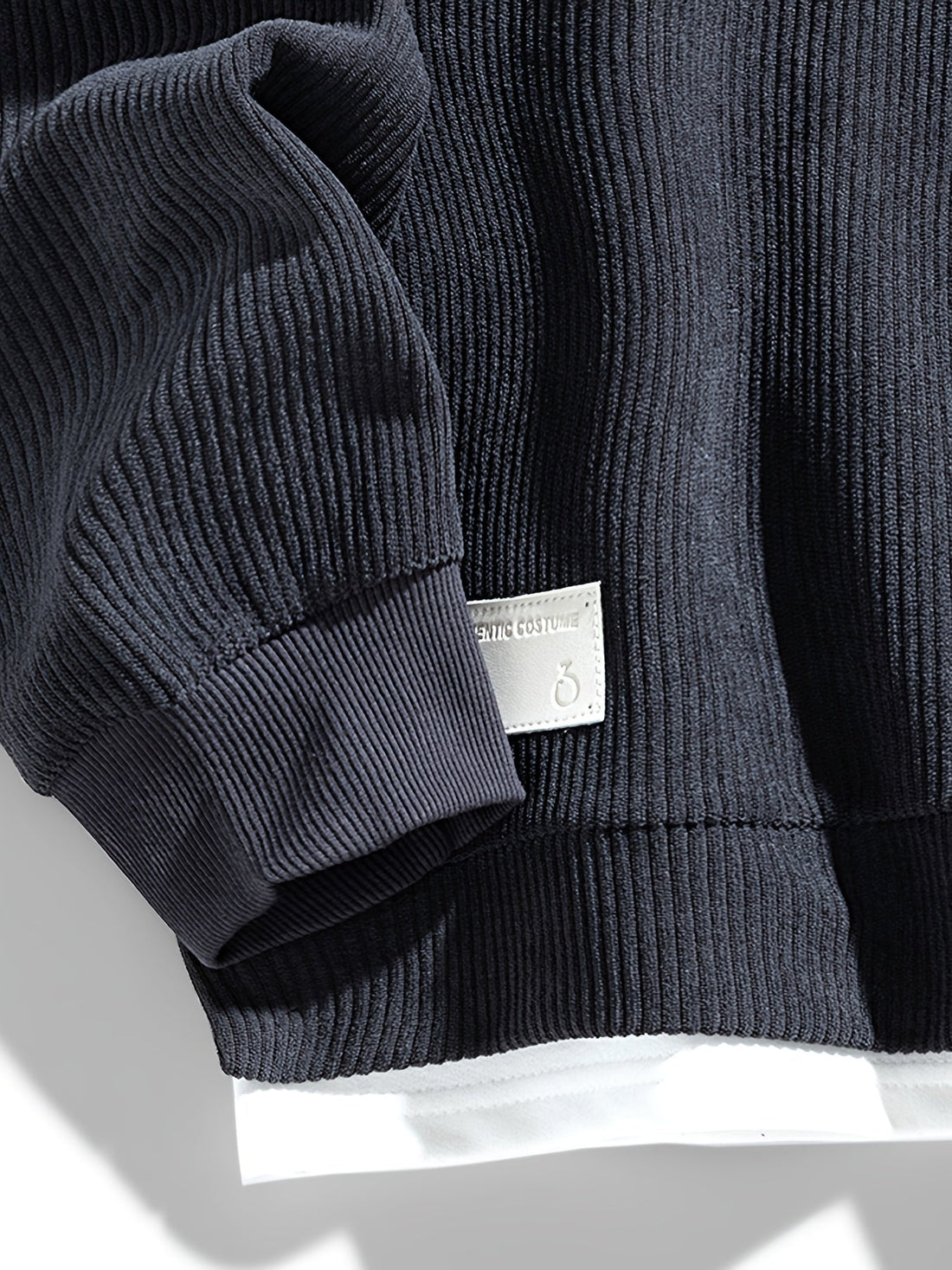 Crewneck Sweatshirt with Sewn-in Layered Collar and Ribbed Fabric