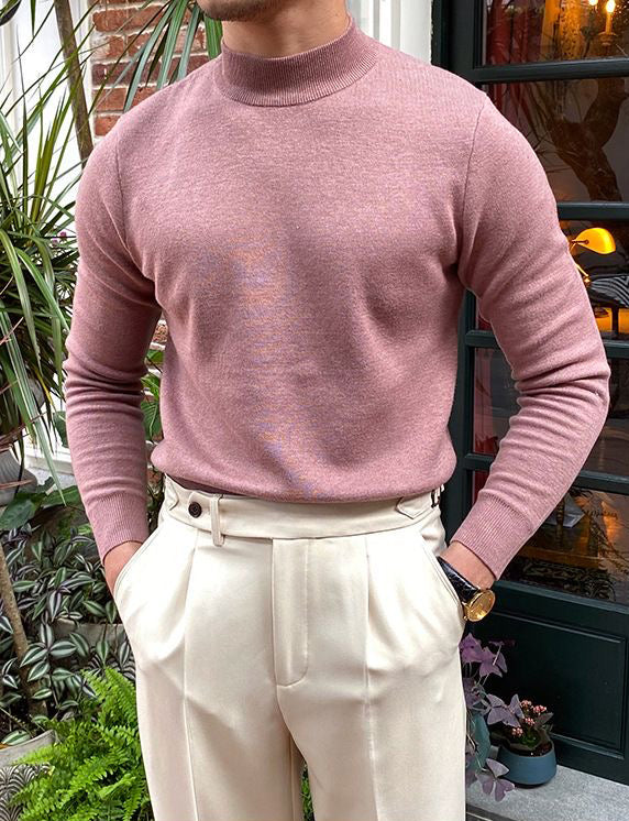 Slim Fit Mock Neck Sweater with Breathable Knit and Structured Shoulders