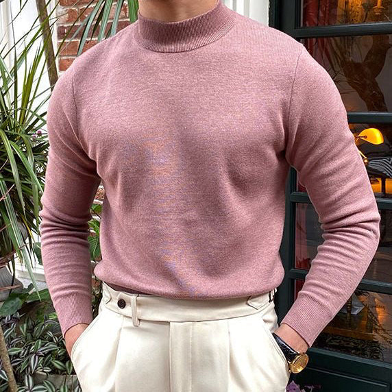 Mock Neck Sweater with Structured Shoulders and Breathable Knit
