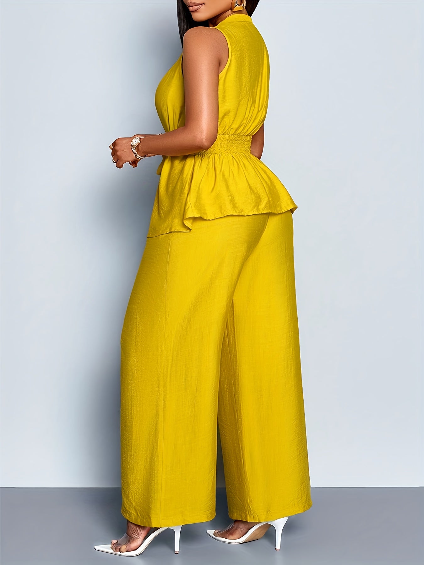 Women's Two-Piece Set Sleeveless V-Neck Wide Leg Pants