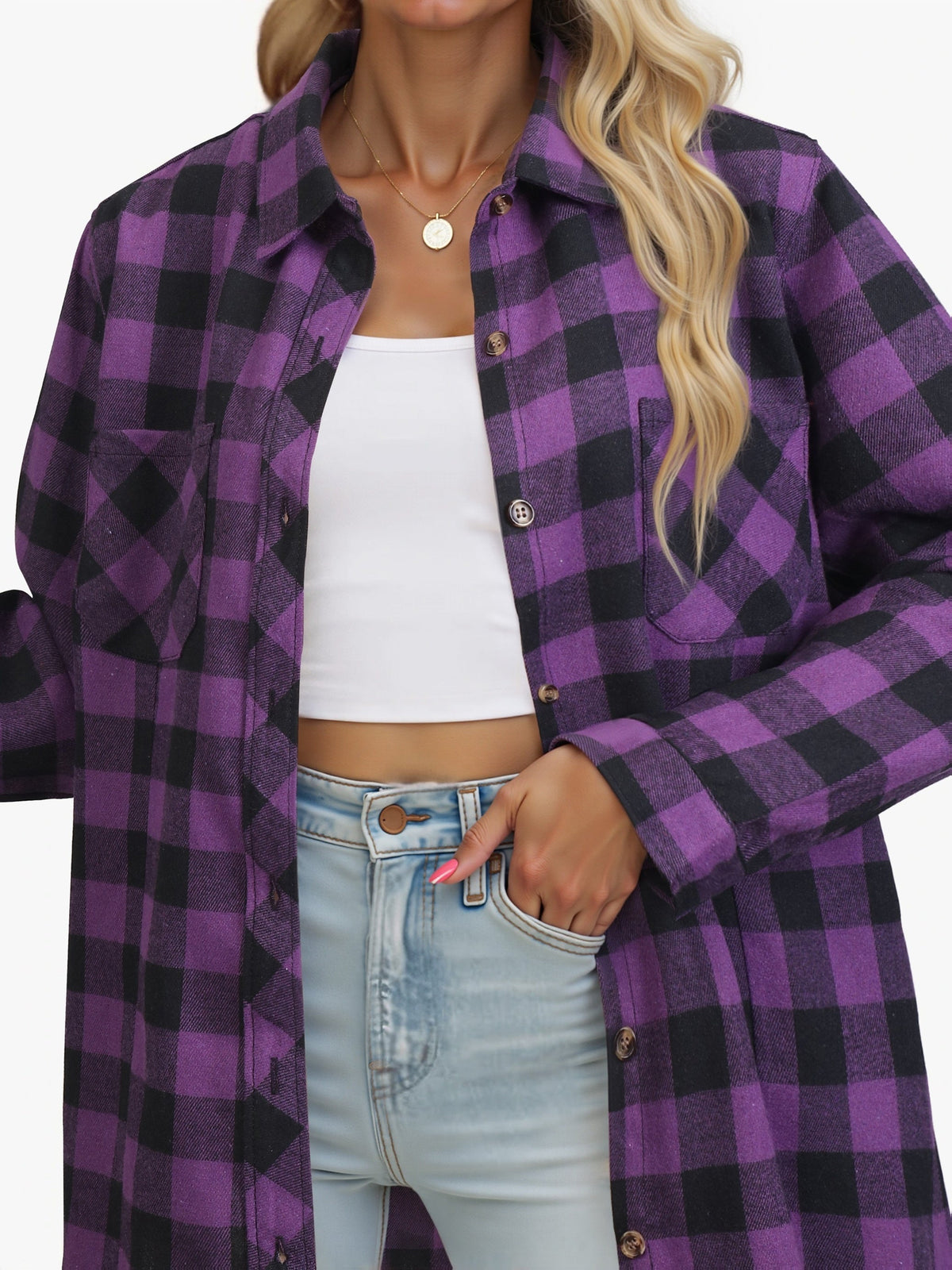 Button Up Buffalo Check Shirt with Chest Pockets and Relaxed Fit