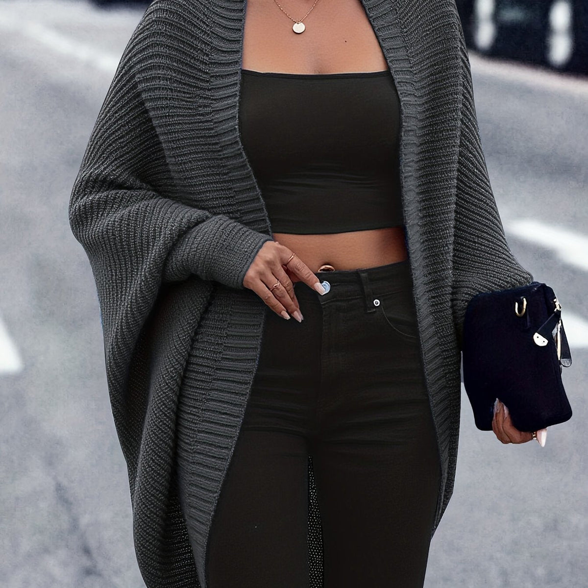 Open Front Longline Cardigan with Relaxed Sleeves for Layering