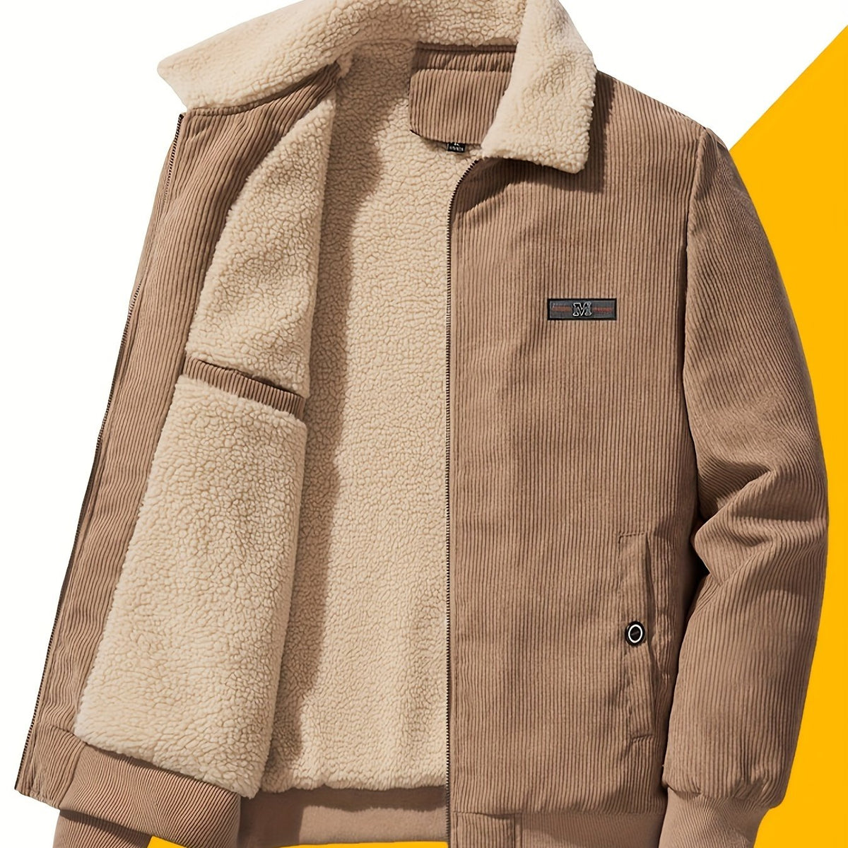 Insulated Winter Jacket with Stand Collar and Plush Lining, Relaxed Fit