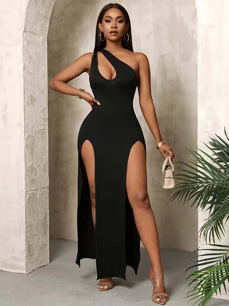 Women's One Shoulder Sleeveless Bodycon Maxi Dress - Asymmetrical