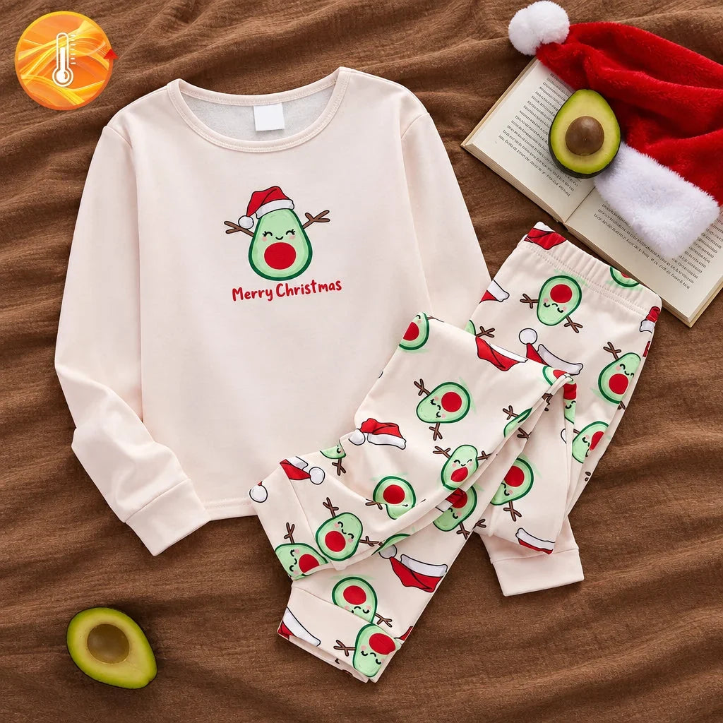 Women's Long Sleeve Pajama Set with Fruit Print and Elastic Waistband