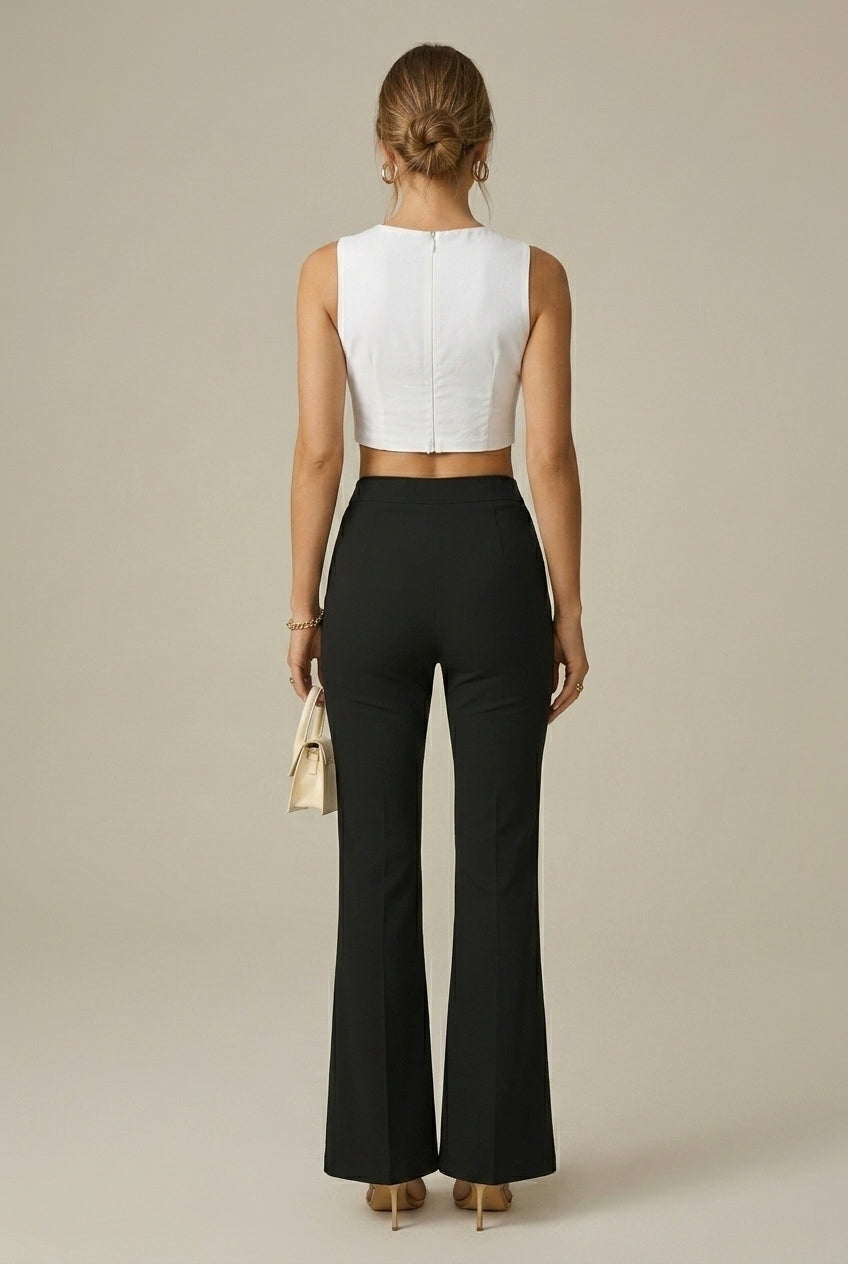 Women's High Waisted Flared Wide Leg Pants - Stretchy Trousers