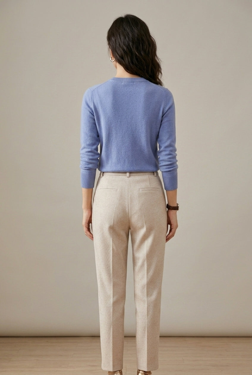 Women's High Waisted Herringbone Pleated Palazzo Pants
