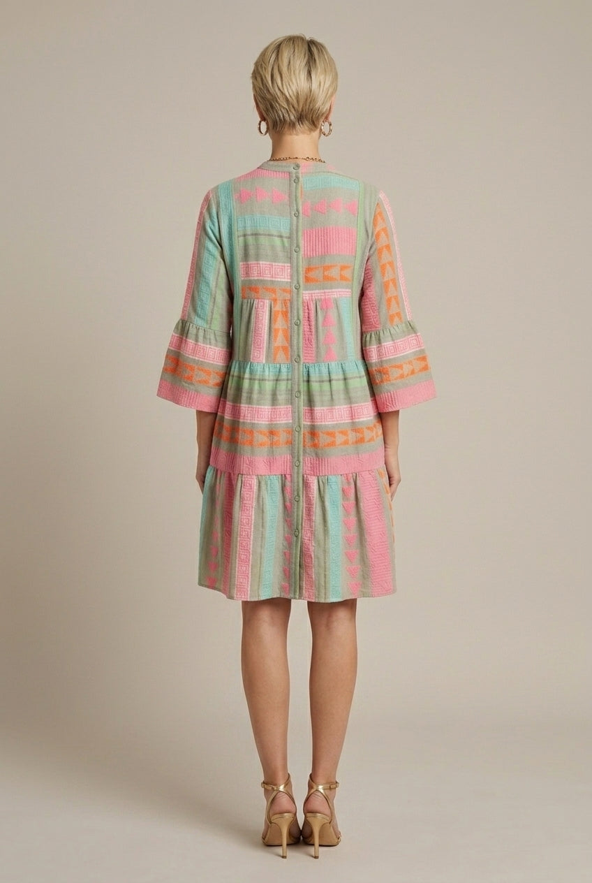 Women's Geometric Print Midi Dress Tiered