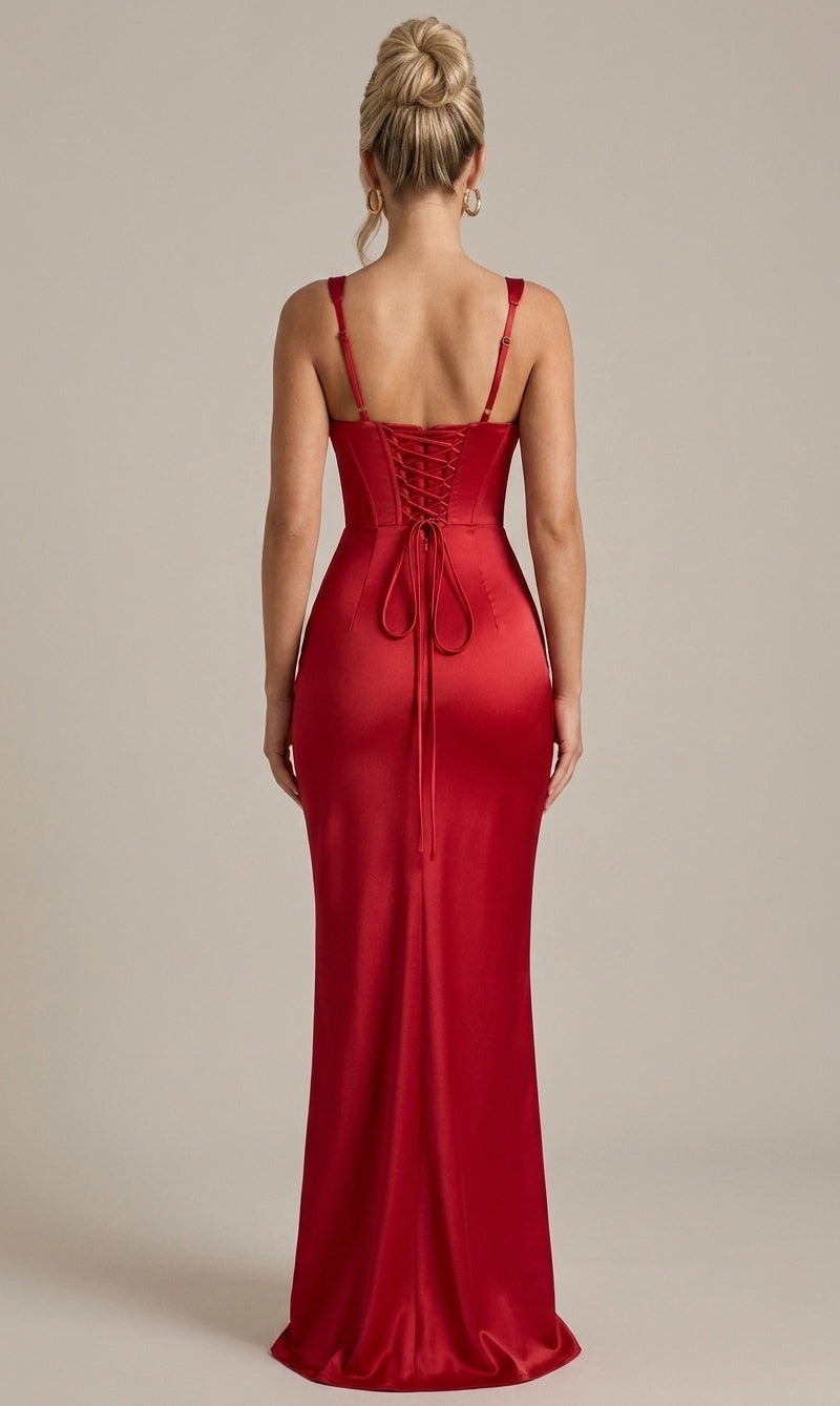 Women's Corset Bodice Sleeveless Deep V-Neck Maxi Dress