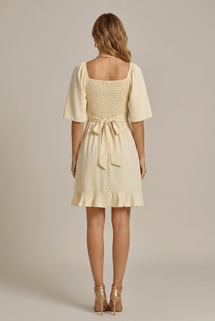Women's Flutter Sleeve Wrap Mini Dress - V-Neck - Ruffle Hem - A-Line