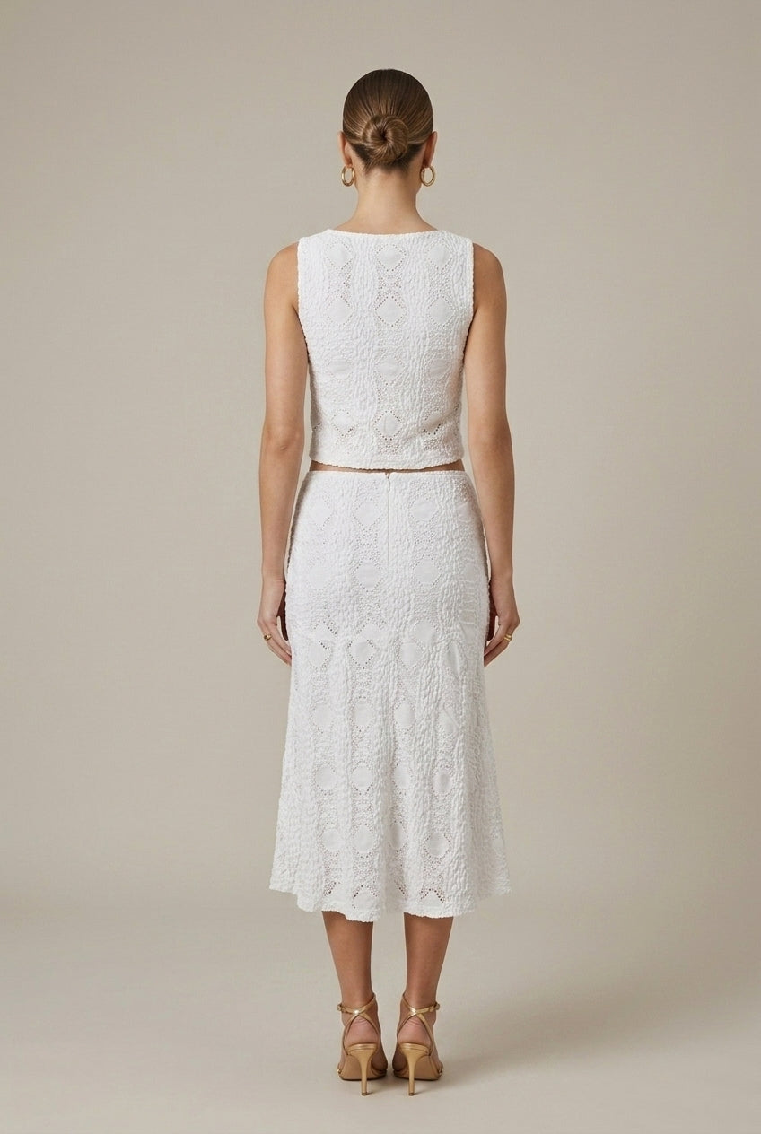 Women's Crochet Knit Sleeveless Crop Top and Midi Skirt Two Piece Set