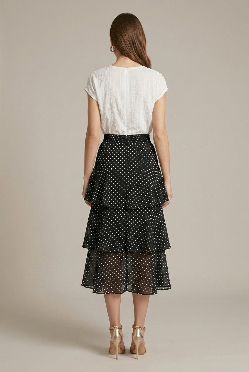 Women's Floral Midi Skirt Chiffon Tiered A-Line