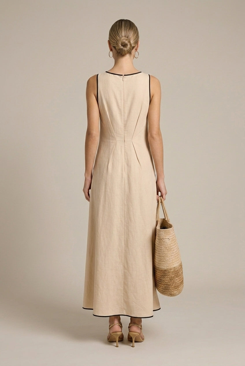 Women's Sleeveless Maxi Dress A-Line - Round Neck