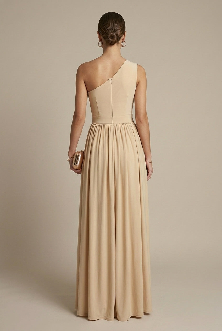 Women's One Shoulder Cutout Maxi Dress with High Slit