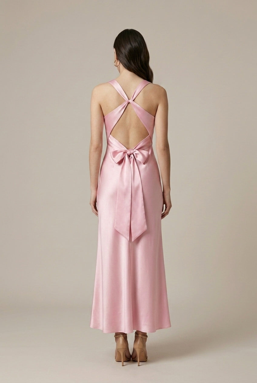 Women's Satin Maxi Dress Open Back