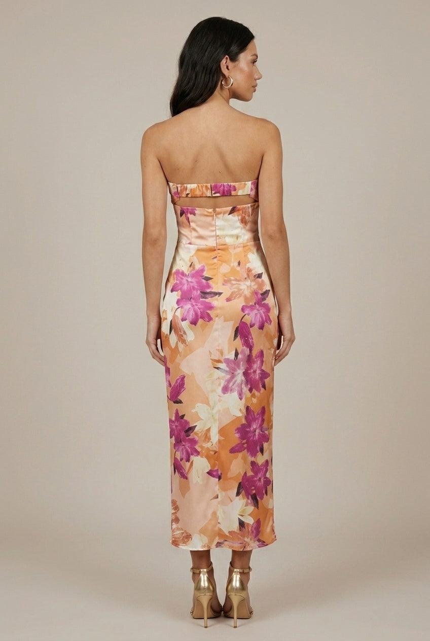 Women's Satin Strapless Maxi Dress Open Back