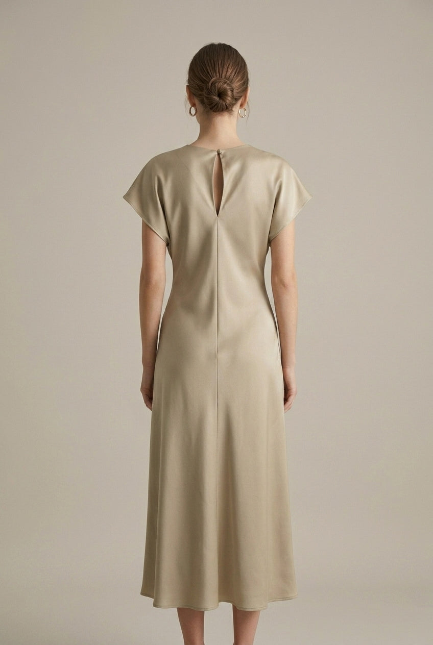 Women's Round Neck Satin Midi Dress