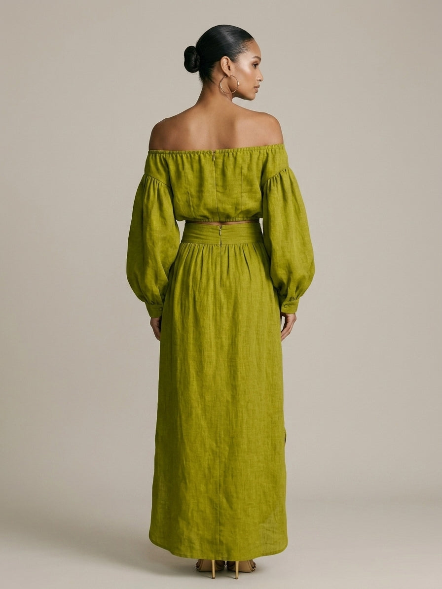 Women's Off Shoulder Top - Irregular Overskirt Two Piece Set