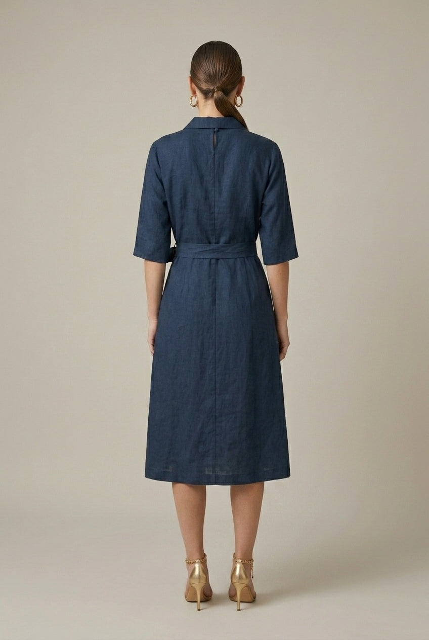 Women's Linen Midi Dress Relaxed Fit
