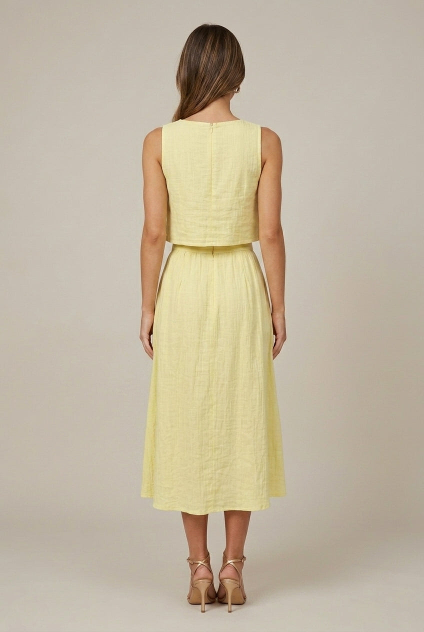 Women's Linen Two-Piece Skirt Set Sleeveless Crop Top