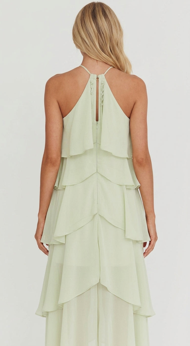 Women's Floral Halter Ruffled Tiered Maxi Dress