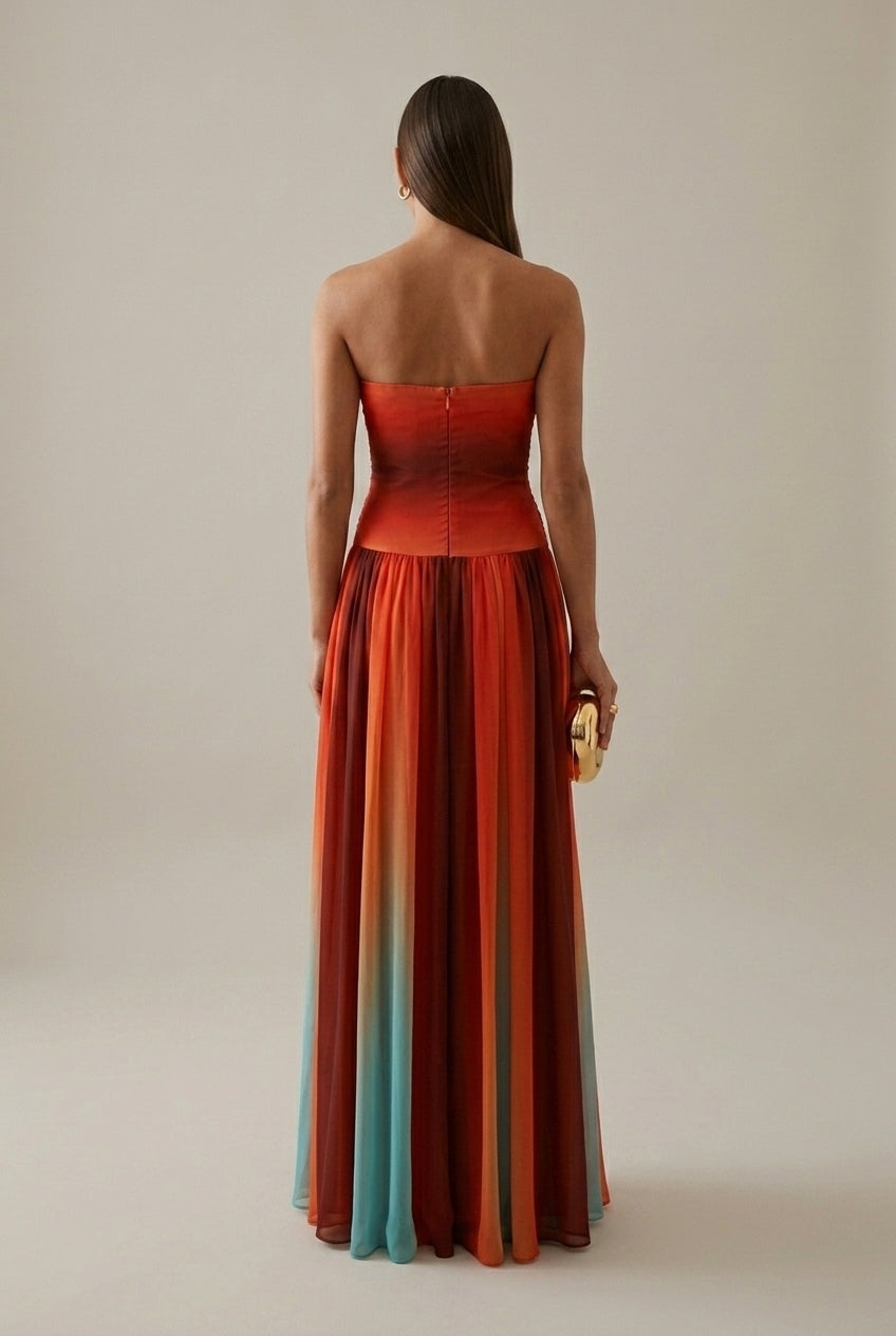 Women's Strapless Cutout Waist Maxi Dress - Bandeau Neckline
