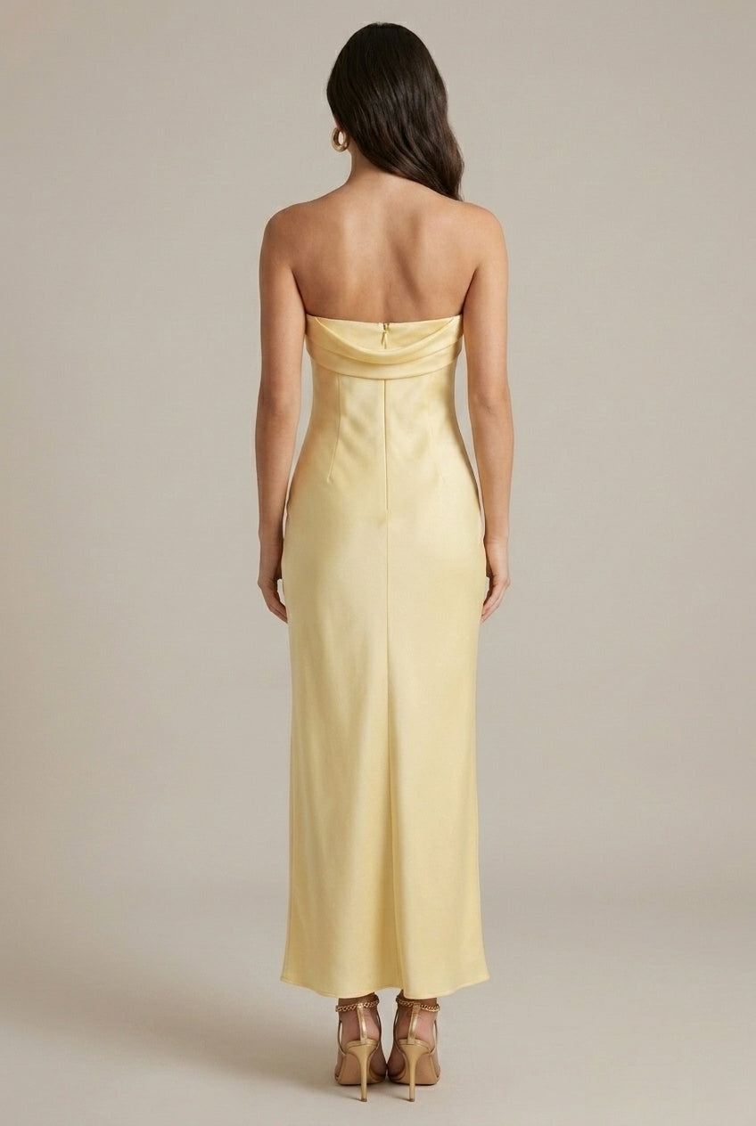 Women's Off Shoulder Satin Maxi Dress with Foldover Neckline