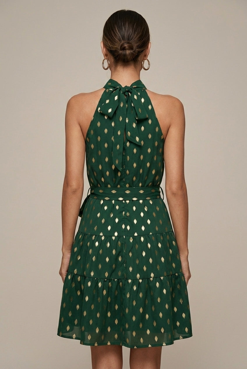 Women's Polka Dots Mini Dress Halter Neck