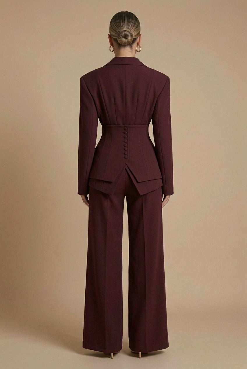 Women's Two-Piece Suit Peaked Lapel Wide Leg