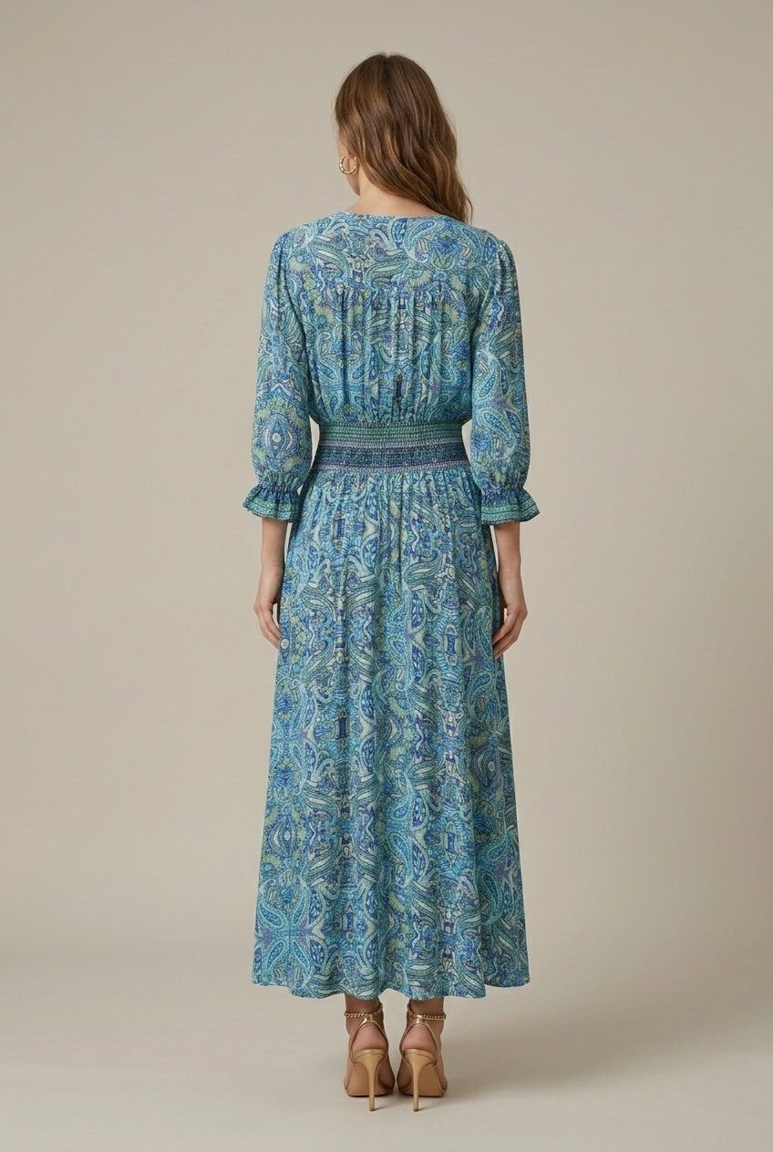 Women's Paisley Maxi Dress V-Neck