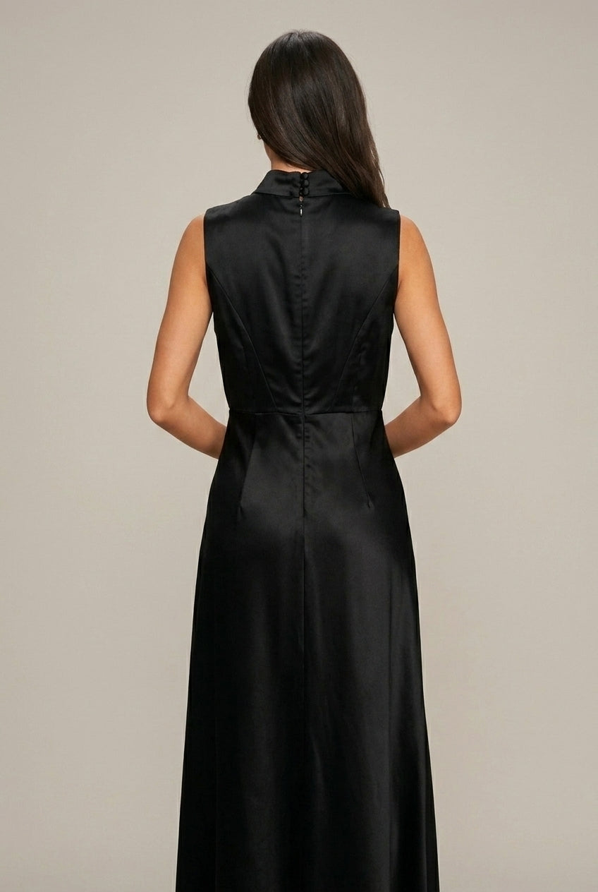 Women's Satin Maxi Dress Mock Neck