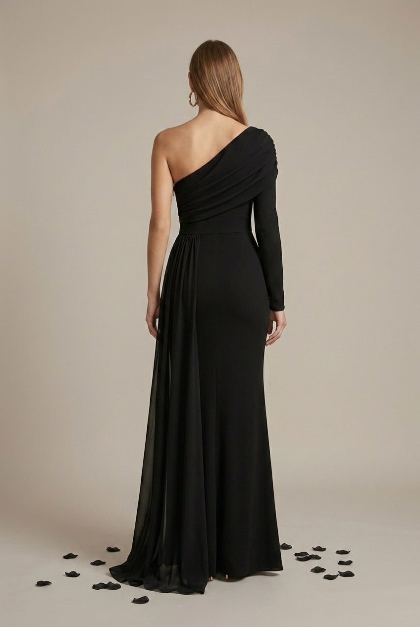 Women's Off Shoulder Long Sleeve Bow Detail Fishtail Maxi Dress