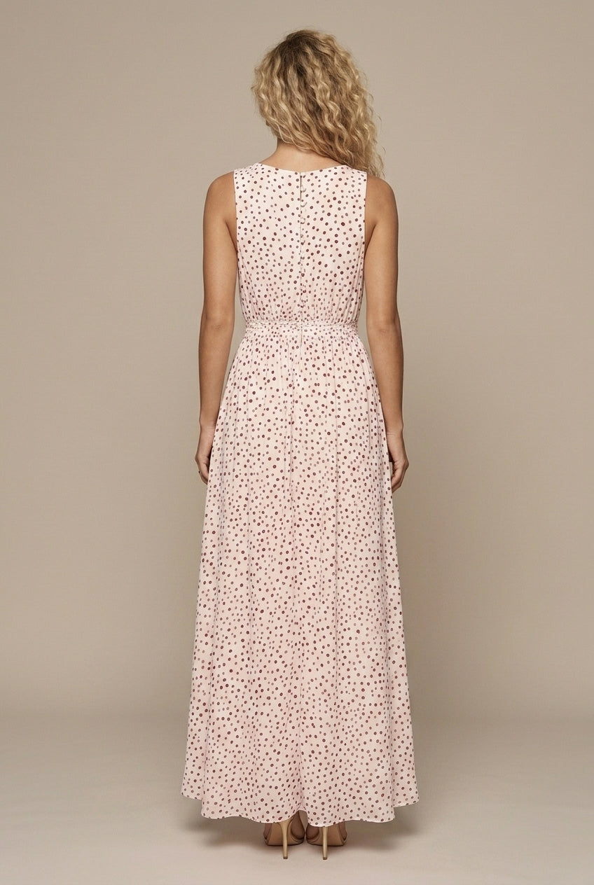 Women's Boho Sleeveless Polka Dot Maxi Dress V-Neck
