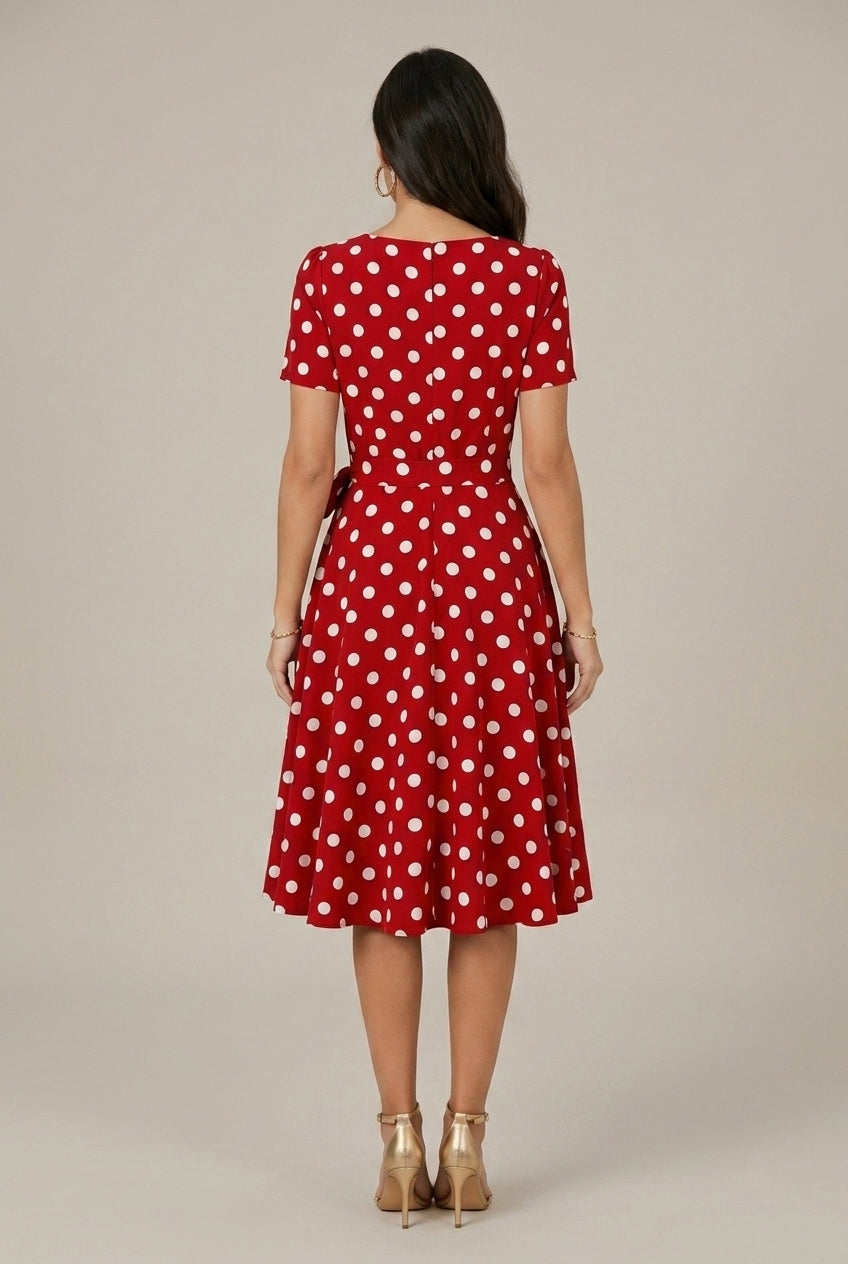 Women's Midi Dress Polka Dot Wrap Square Neck Short Sleeve