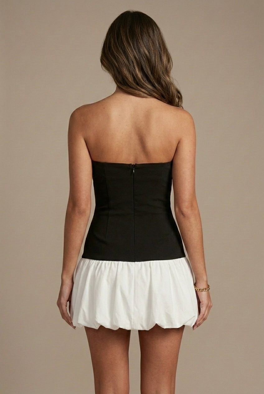Women's Strapless Mini Dress with Contrast Bubble Hem