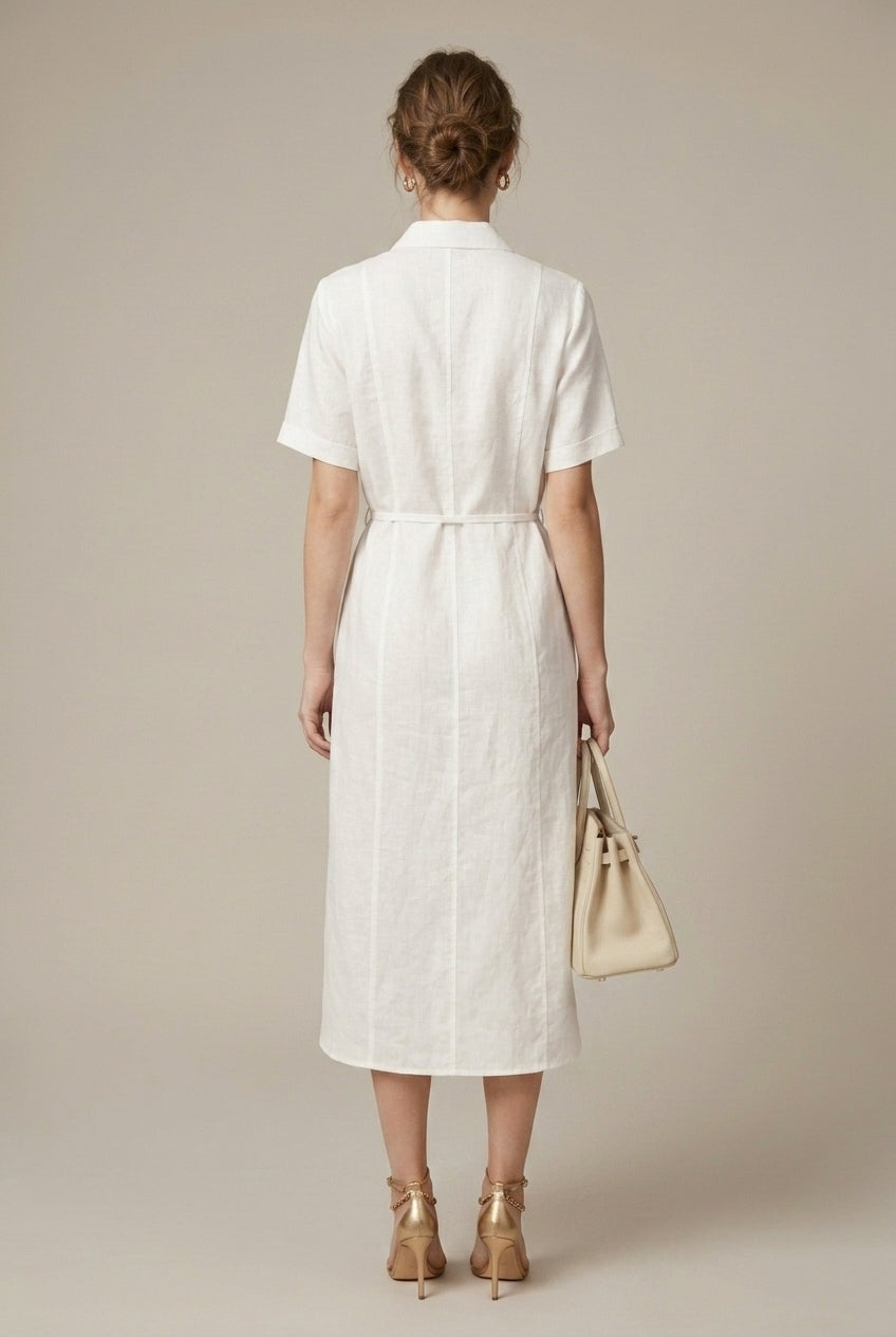 Women's Linen Shirt Midi Dress Relaxed Fit