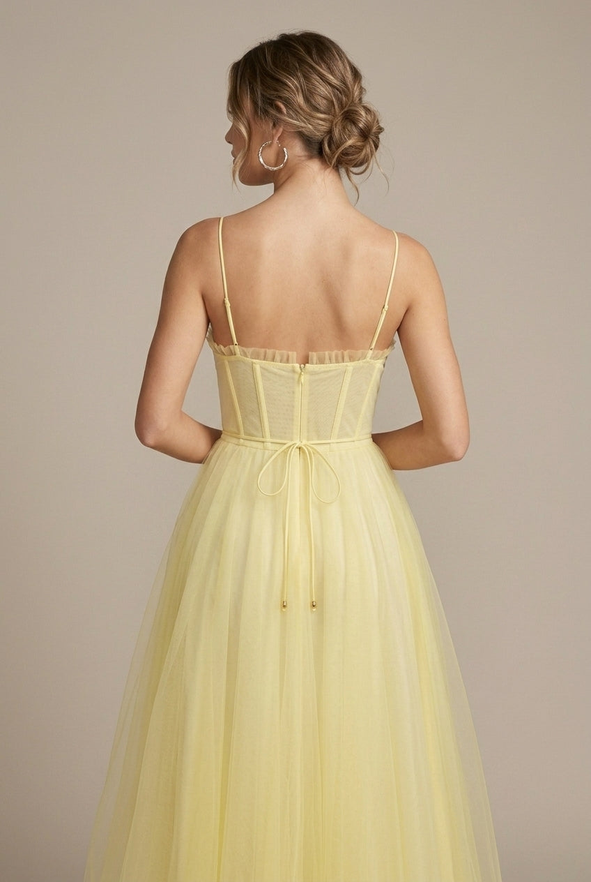 Women's Tulle Midi Dress Corset Bodice Sweetheart Neck