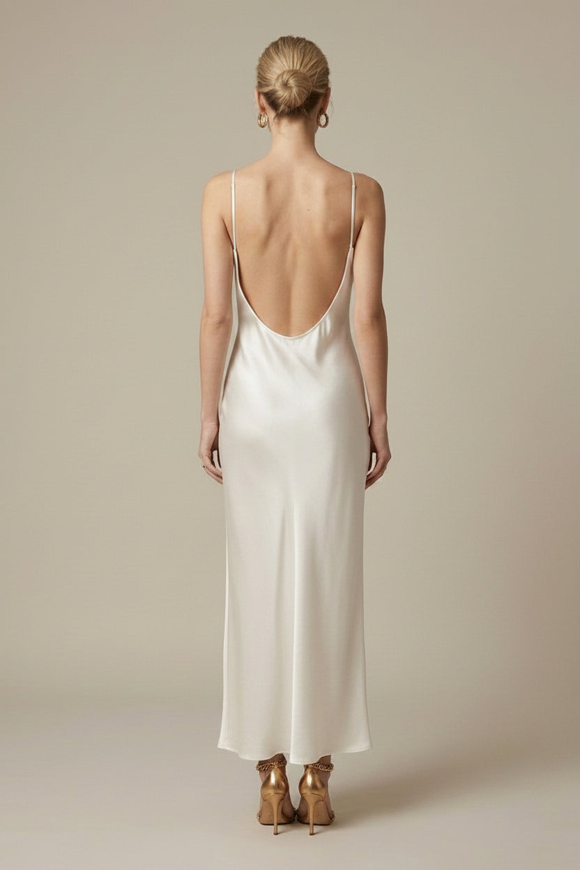 Women's Satin Maxi Dress Cowl Neck Spaghetti Strap
