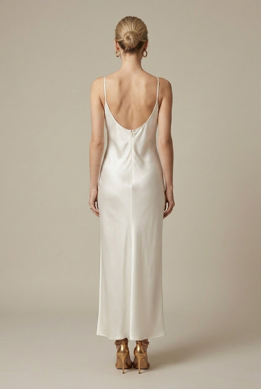 Women's Satin Maxi Dress Cowl Neck Spaghetti Strap