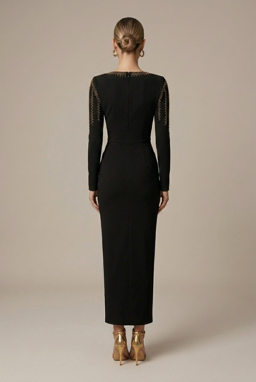 Women's Square Neck Long Sleeve Formal Evening Gown Maxi Dress