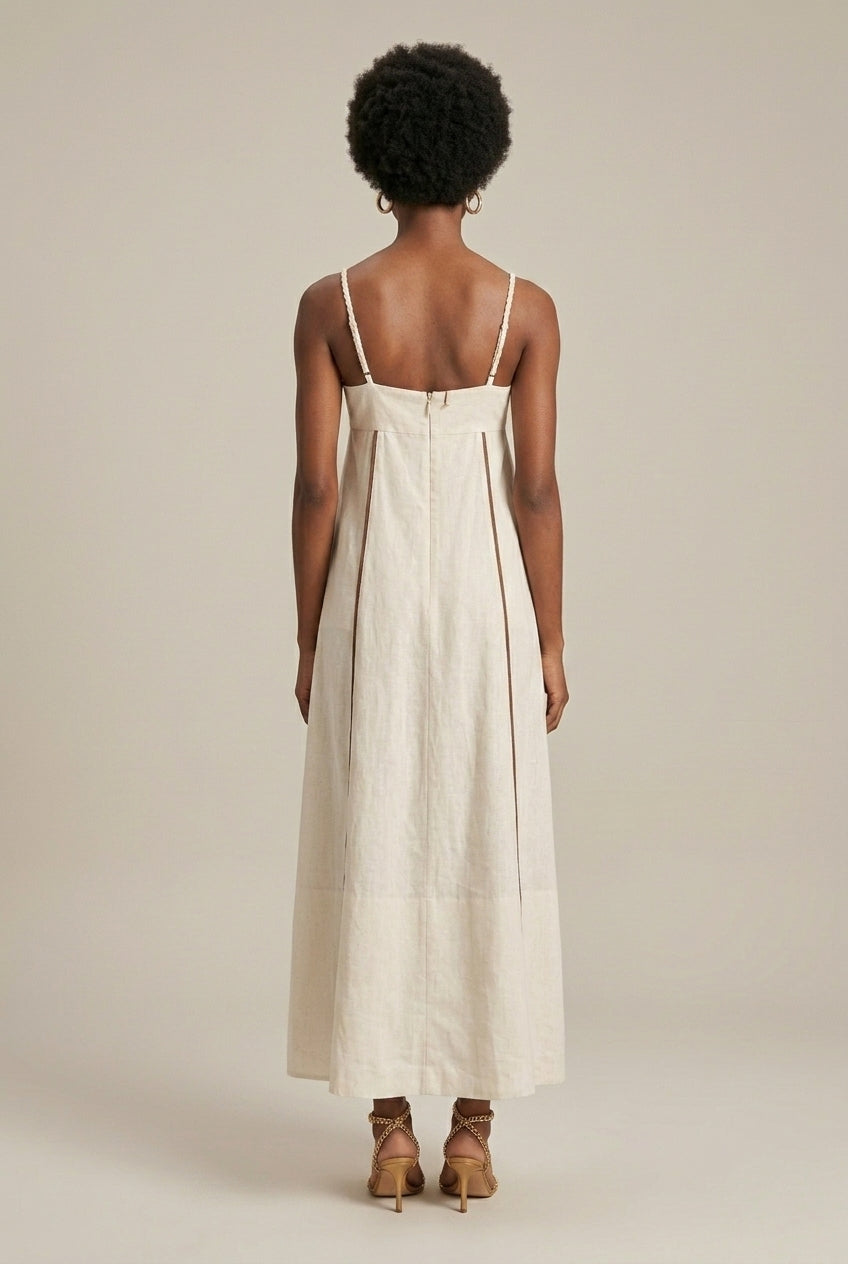 Women's White Palm Tree Print Slip Maxi Dress - Spaghetti Strap