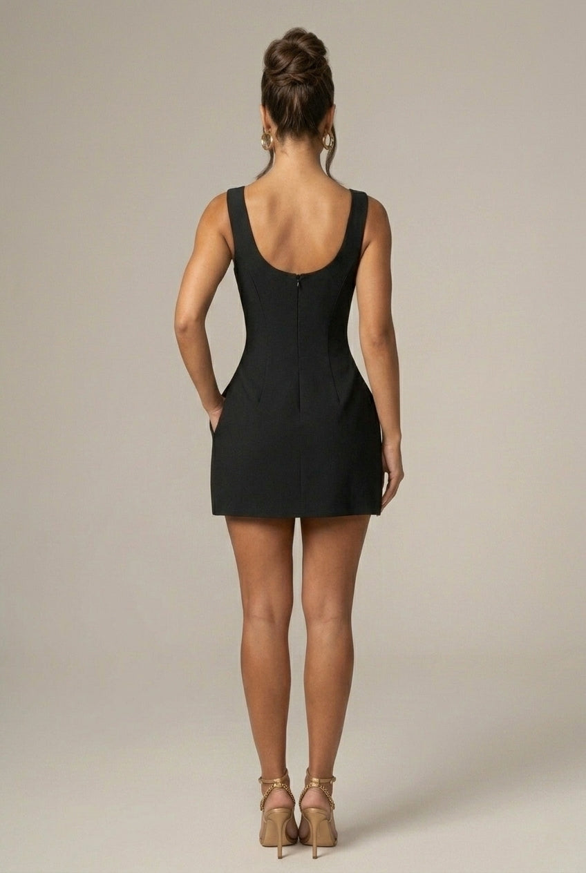 Women's Sleeveless Fit and Flare Mini Dress with Boat Neck Open Back