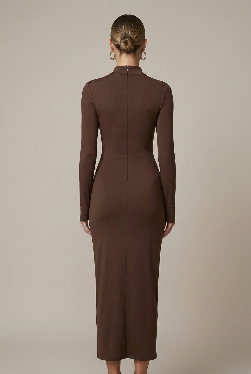 Women's High Neck Cut Out Long Sleeve Bodycon Maxi Dress
