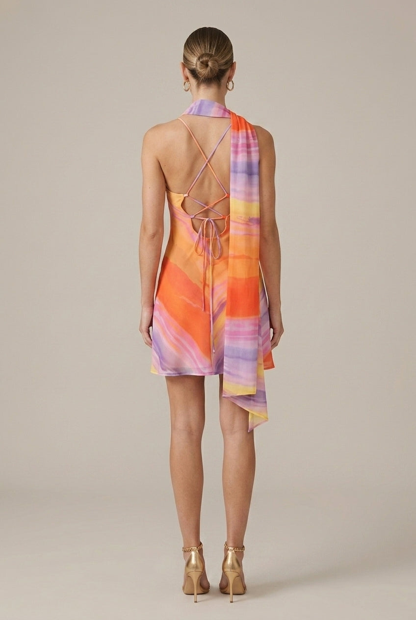 Women's Gradient Print Halter Neck Asymmetrical Mini Dress