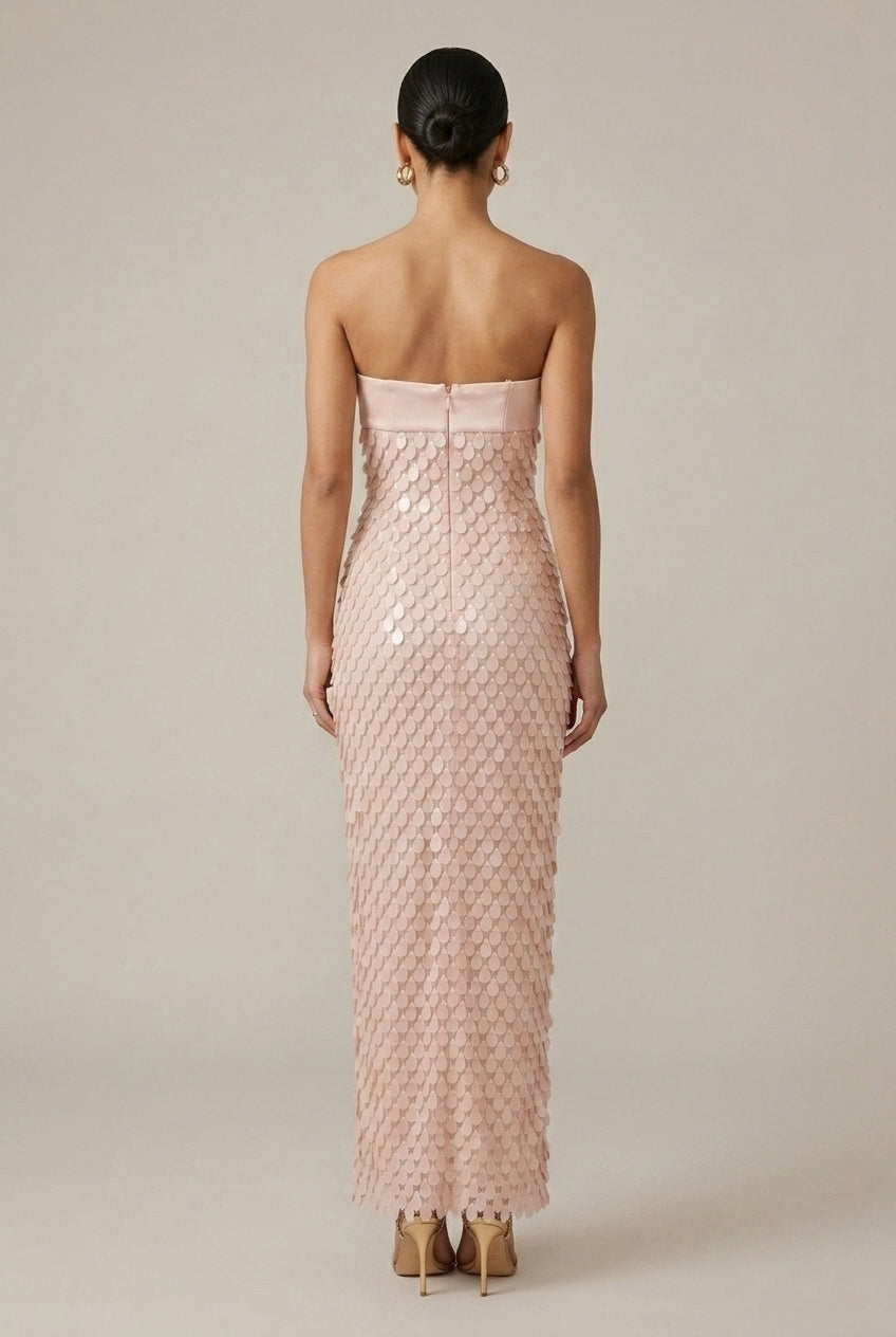 Women's Strapless Sequin Maxi Dress - Sweetheart Neckline