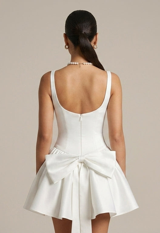 Women's Mini Dress Open Back - Bow Detail