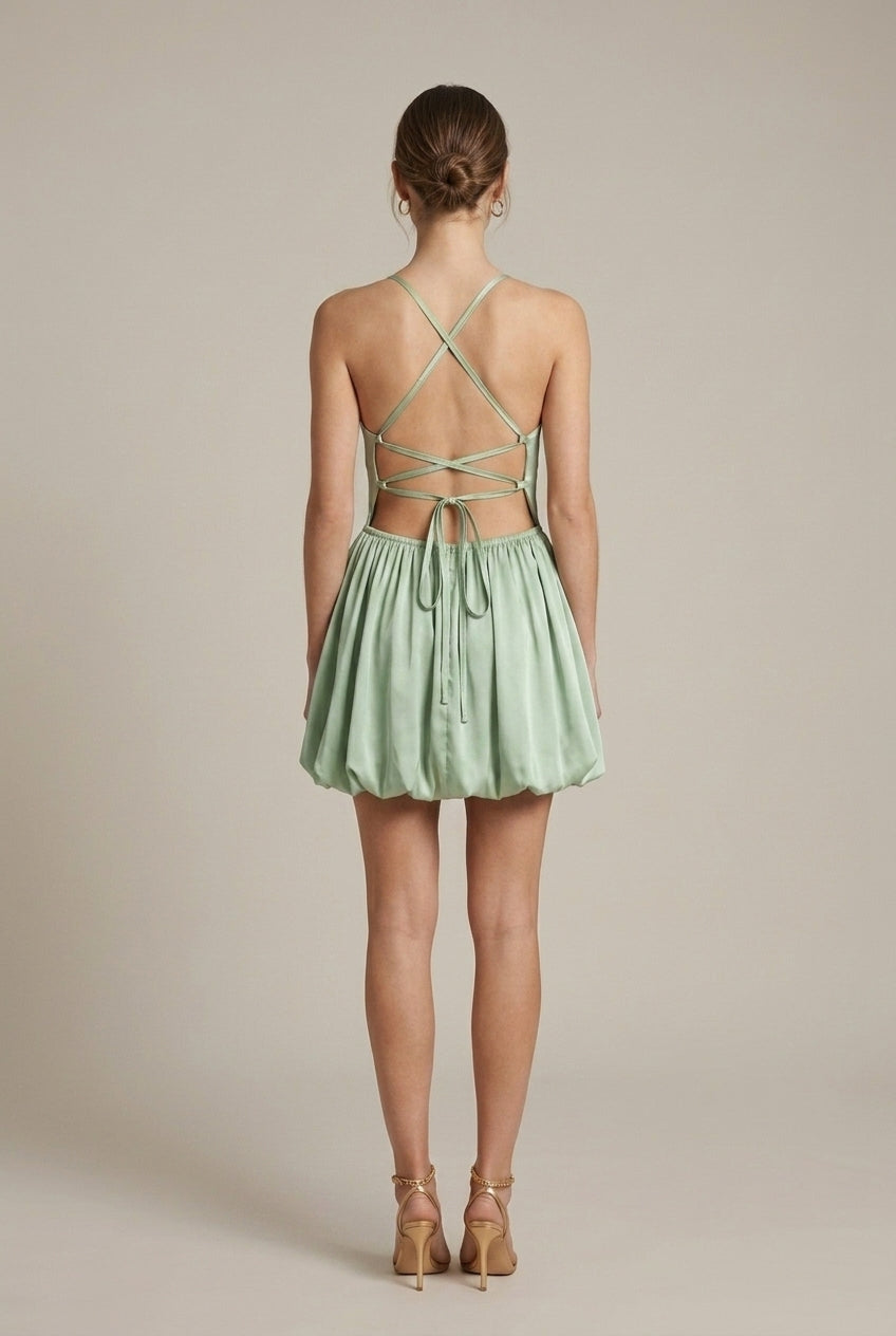 Women's Satin Mini Dress Cowl Neck - Open Cross Tie Back
