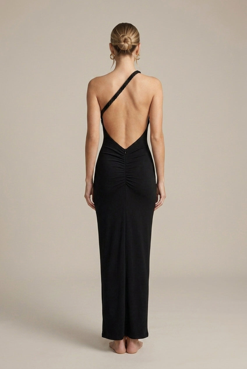 Women's Halter Neck Backless Maxi Dress - Ruched Bodycon - Open Back